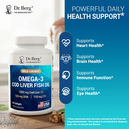 Dr. Berg Maximum Strength Omega-3 Cod Liver Fish Oil 60 Softgels