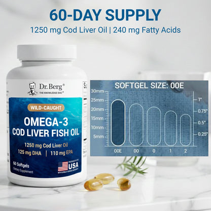 Dr. Berg Maximum Strength Omega-3 Cod Liver Fish Oil 60 Softgels