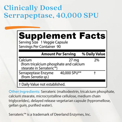 Doctor's Best Serrapeptase 40,000 Spu Veggie Caps 90 Count