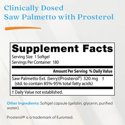 Doctor's Best Saw Palmetto Standardized Extract 320mg Softgels 180 Count