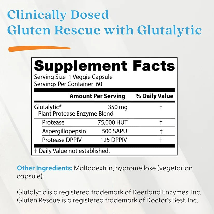 Doctor's Best Gluten Rescue with Glutalytic, 60 Veggie Caps