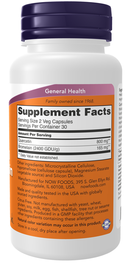 NOW Foods Quercetin with Bromelain Supports Healthy Seasonal Immune Function 60 Capsules