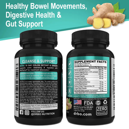 Dr.Bo 15 Day Colon Detox & Ginger Supports Cleansing 30 Capsules Dietary Supplement