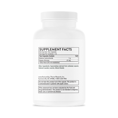 Thorne Betaine Hcl & Pepsin 225 Capsules