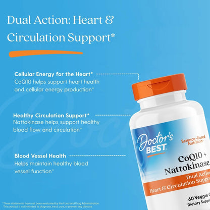 Doctor's Best Co Q10 + Nattokinase, 60 Veggie Caps