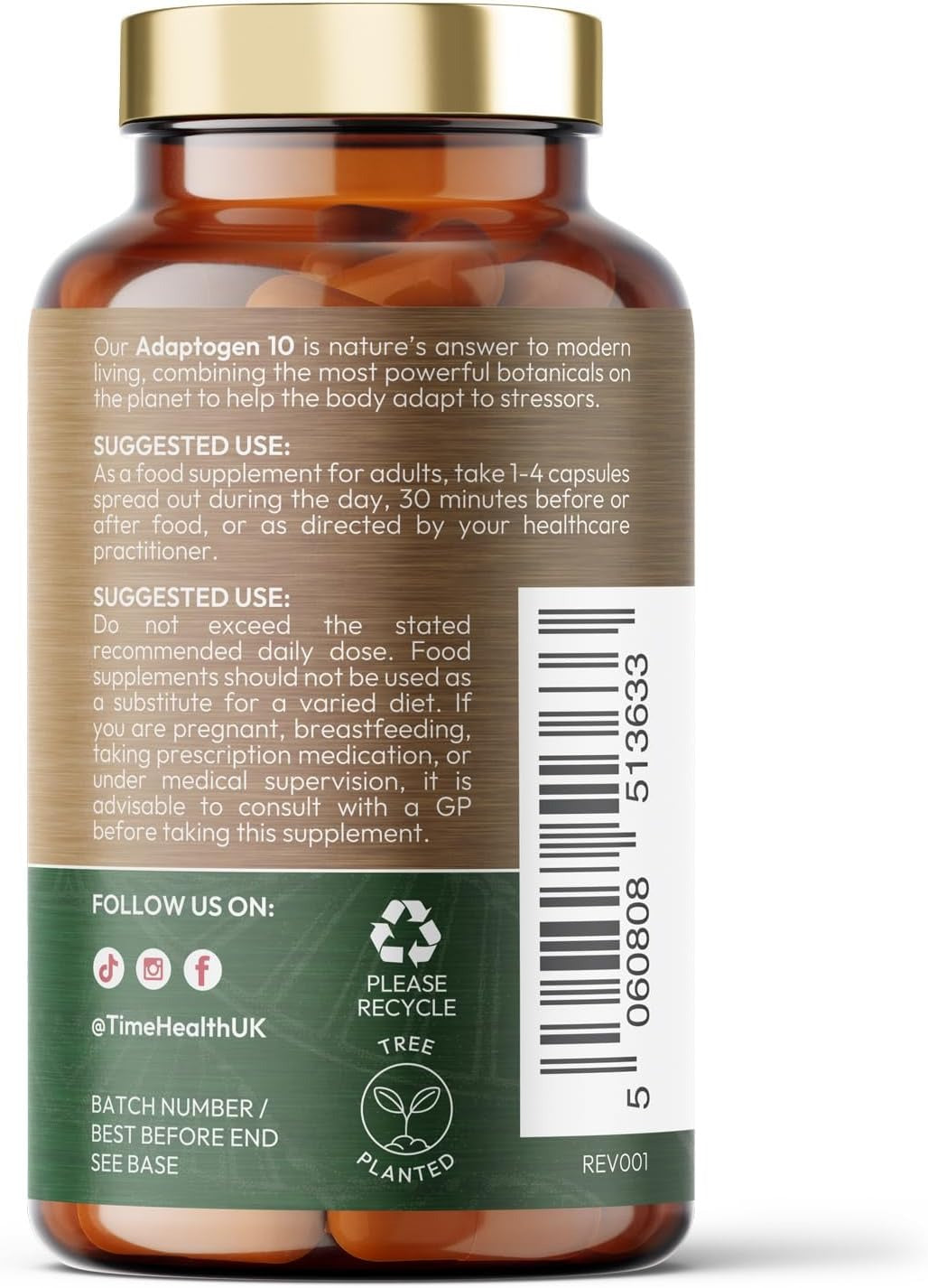 Time Health Adaptogen Complex 10 Mood adrenal Support 120 Capsules