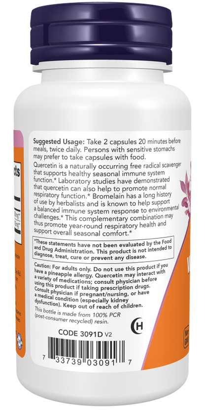 NOW Foods Quercetin with Bromelain Supports Healthy Seasonal Immune Function 60 Capsules