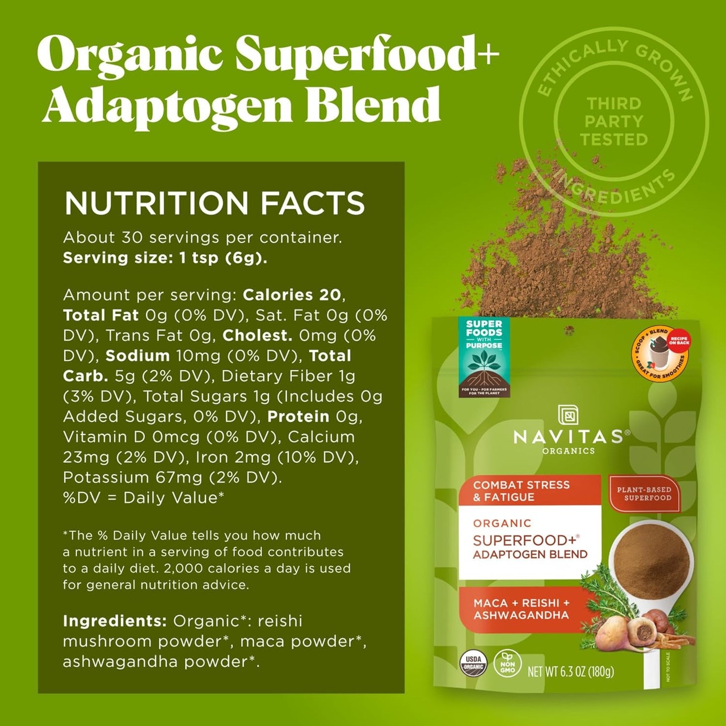 Navitas Organics, Organic Superfood + Adaptogen Blend 180 g