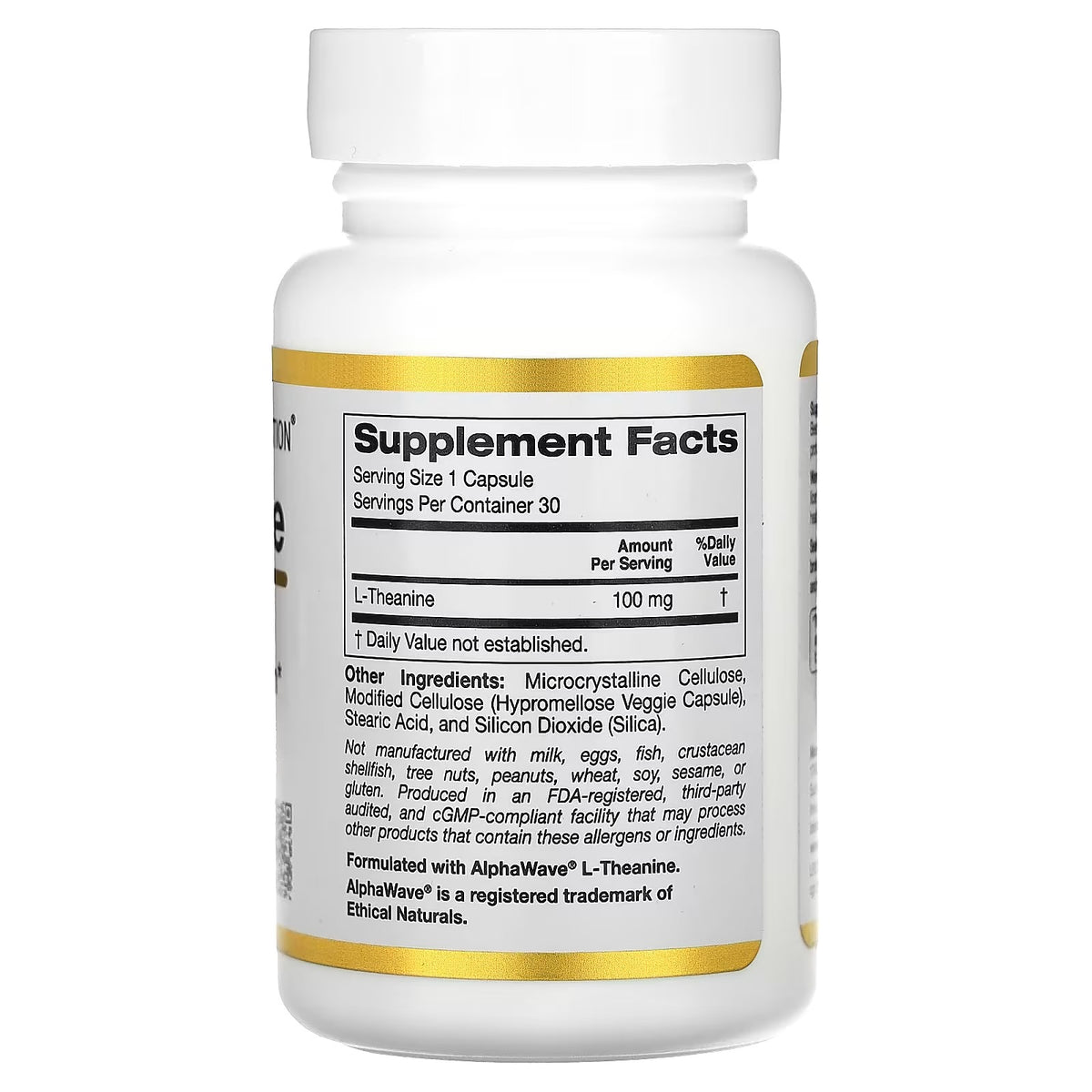 California Gold Nutrition L-Theanine, Featuring AlphaWave, 100 mg, 30 Caps