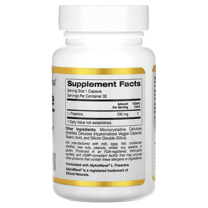 California Gold Nutrition L-Theanine, Featuring AlphaWave, 100 mg, 30 Caps