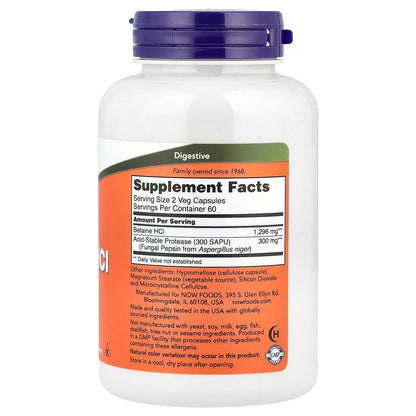 NOW Foods Supplements Betaine HCl 648 mg 120 caps