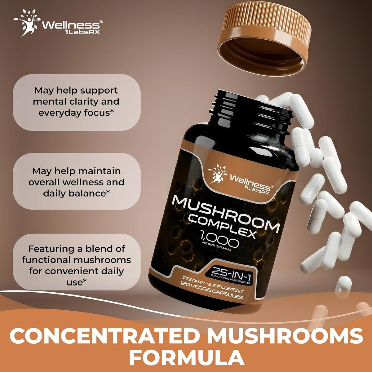 Wellness Labsrx Mushroom Complex Capsules 1000mg 120 Capsules