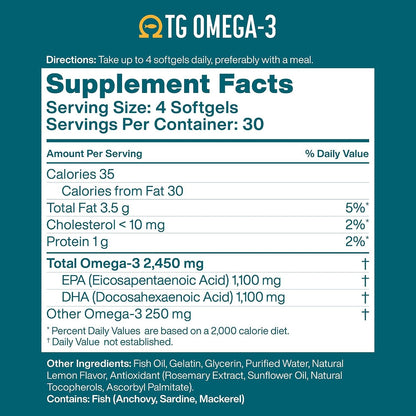Macuhealth TG Omega 3 Fish Oil 120 Softgels 1100mg DHA, 1100mg EPA