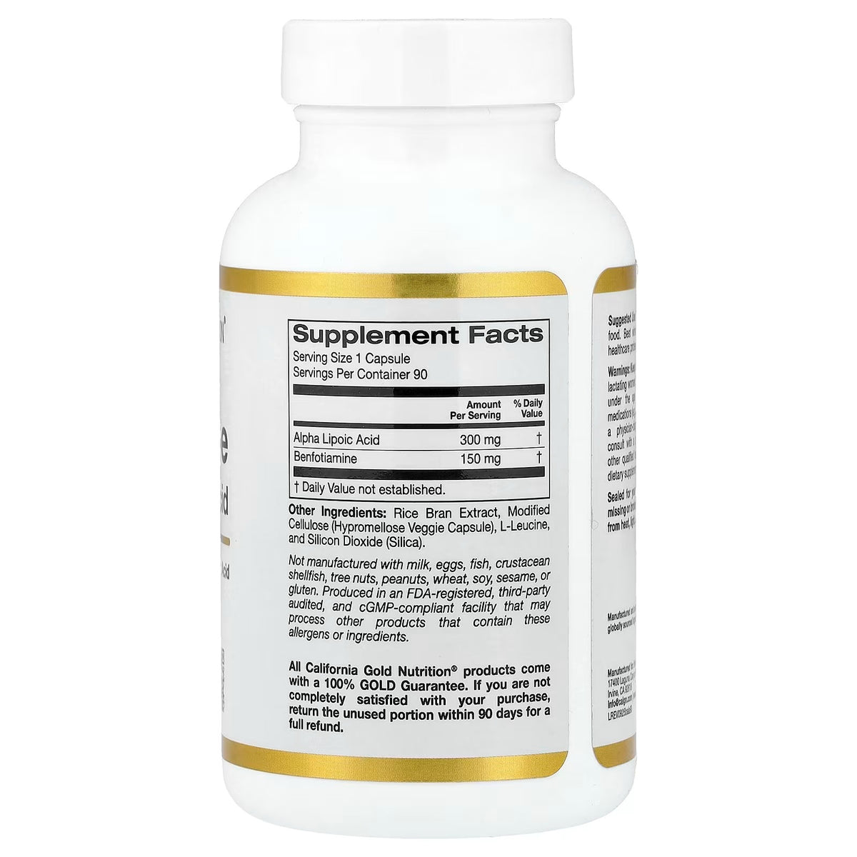 California Gold Nutrition Benfotiamine + Alpha Lipoic Acid – Supports Glucose Metabolism – 90  Capsules