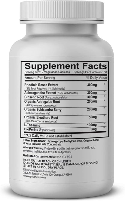 Pro Formulations MD Adaptogen Elite 60 Capsules Balances Cortisol & Natural Energy - Enhanced with Rhodiola