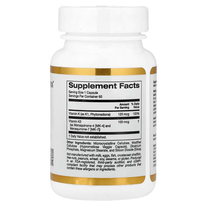 California Gold Nutrition Vitamin K Complex 60 Veggie Capsules