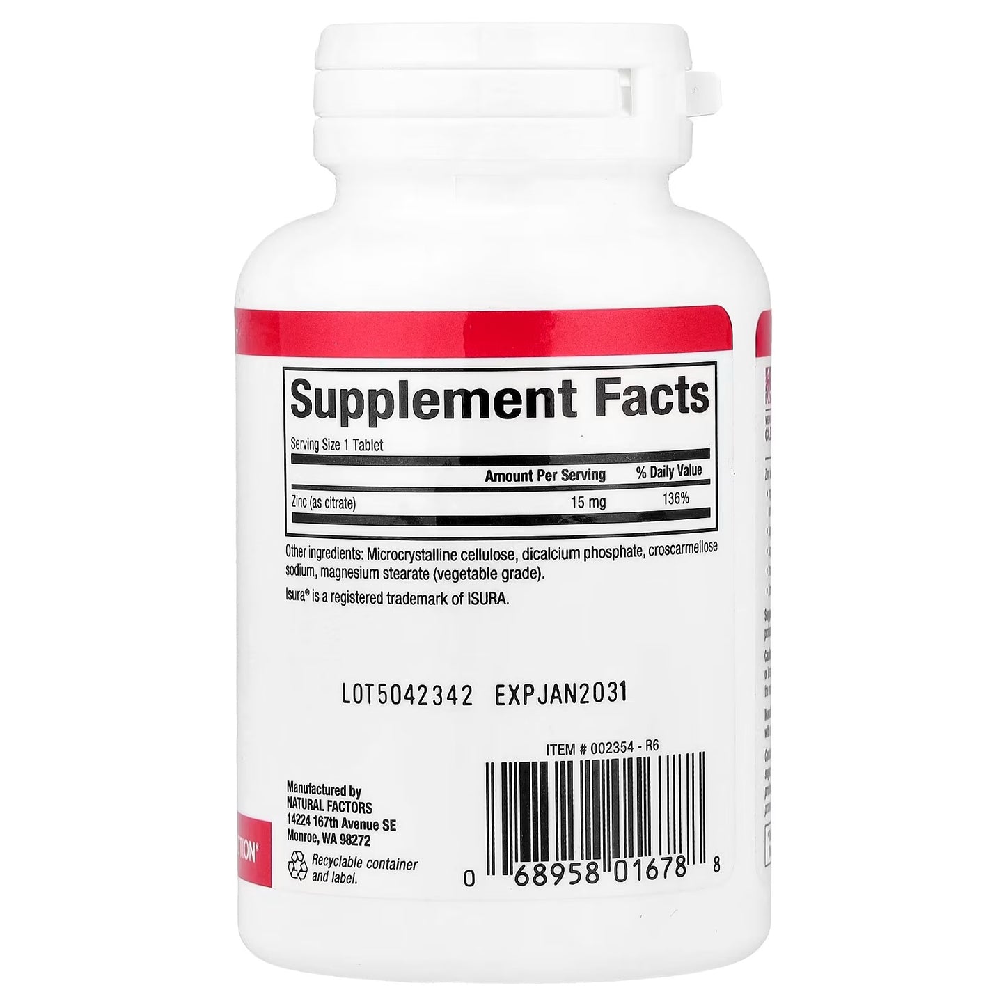 Natural Factors Zinc Citrate 15 mg 90 Tablets