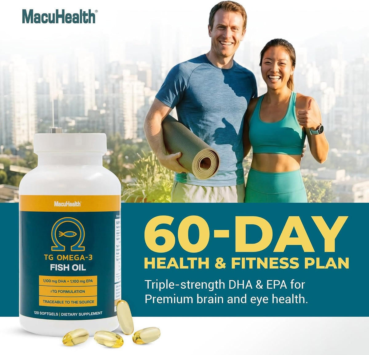 Macuhealth TG Omega 3 Fish Oil 120 Softgels 1100mg DHA, 1100mg EPA