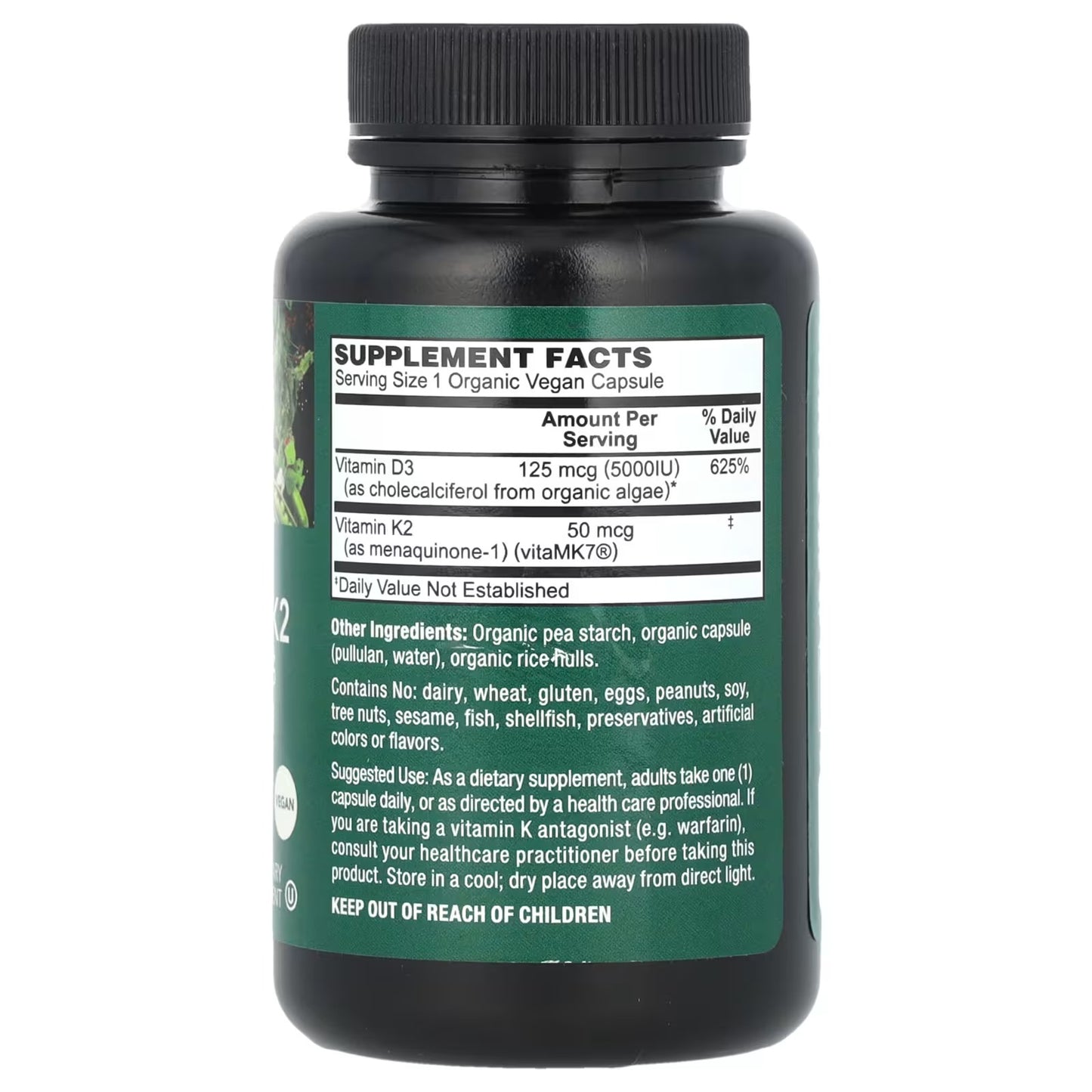PlantFusion Vegan Vitamin D3 + K2 5000 IU – 60 Organic Capsules