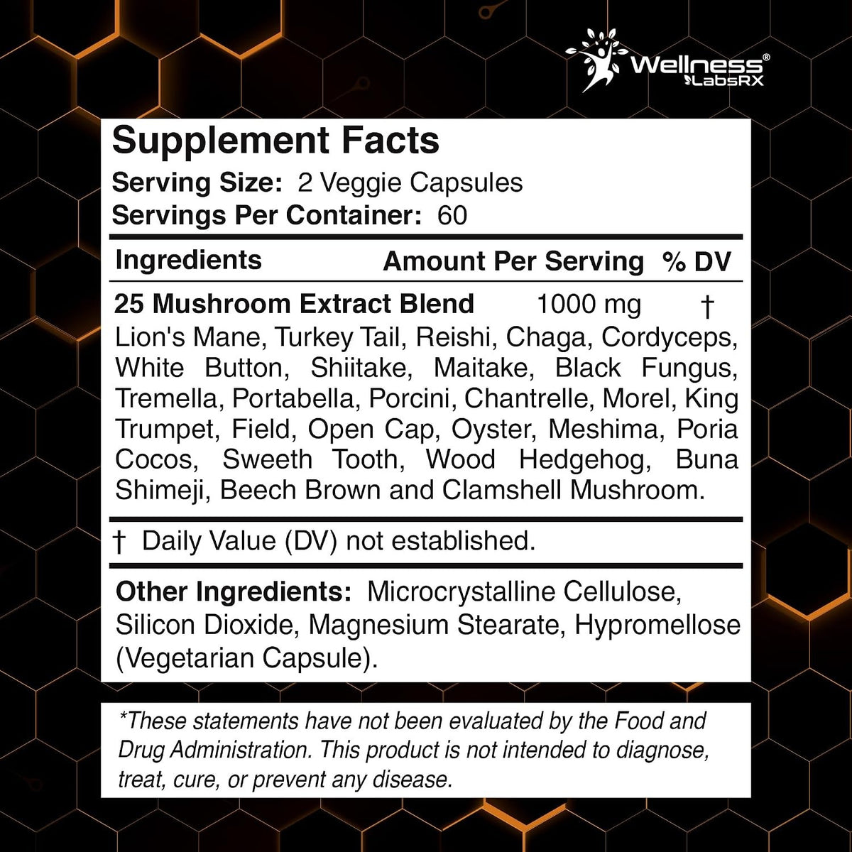 Wellness Labsrx Mushroom Complex Capsules 1000mg 120 Capsules