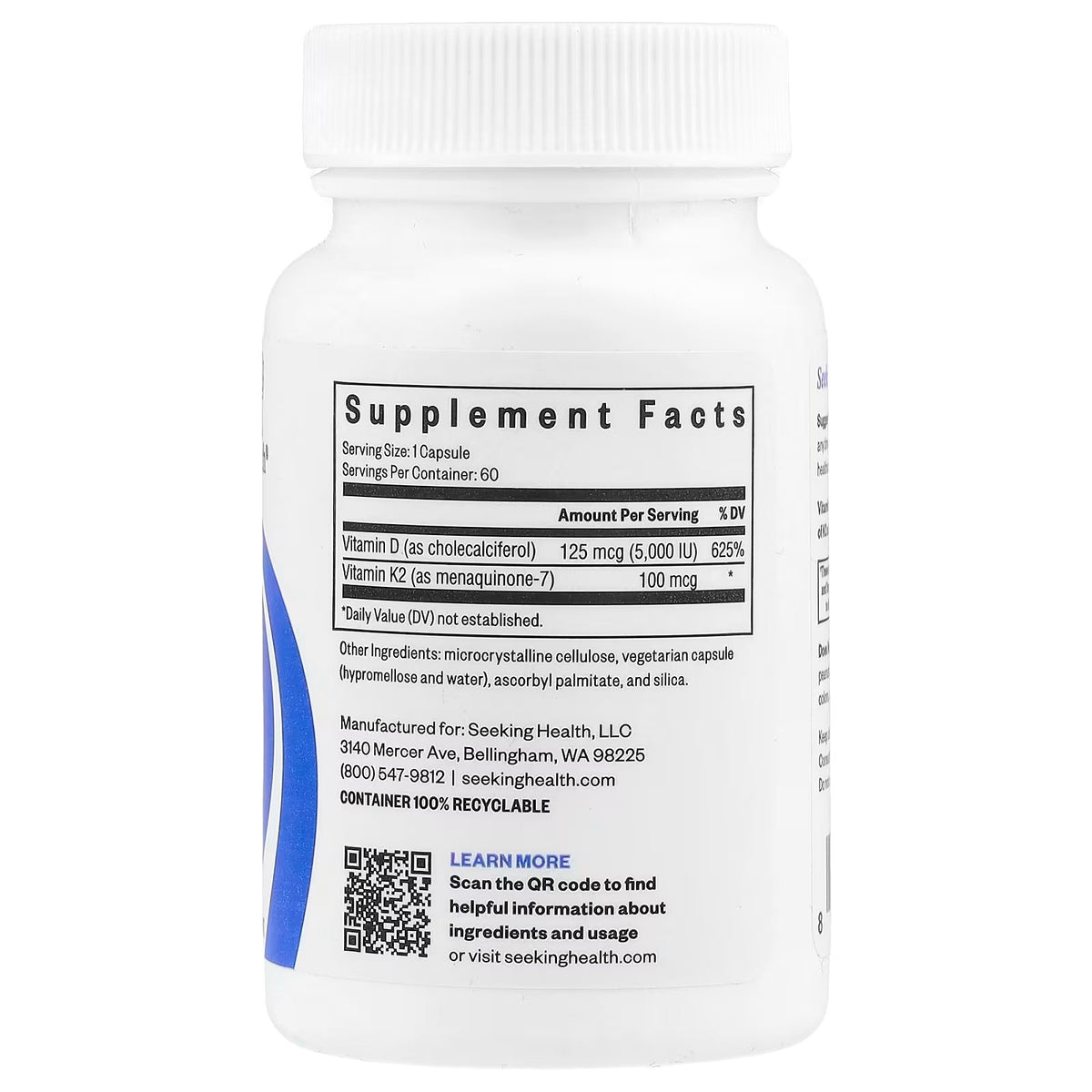 Seeking Health Vitamin D3 + K2 5000 IU 100Mg 60 Capsules