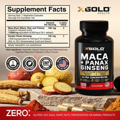 X Gold Health Maca Plus Panax Ginseng 120 Capsules