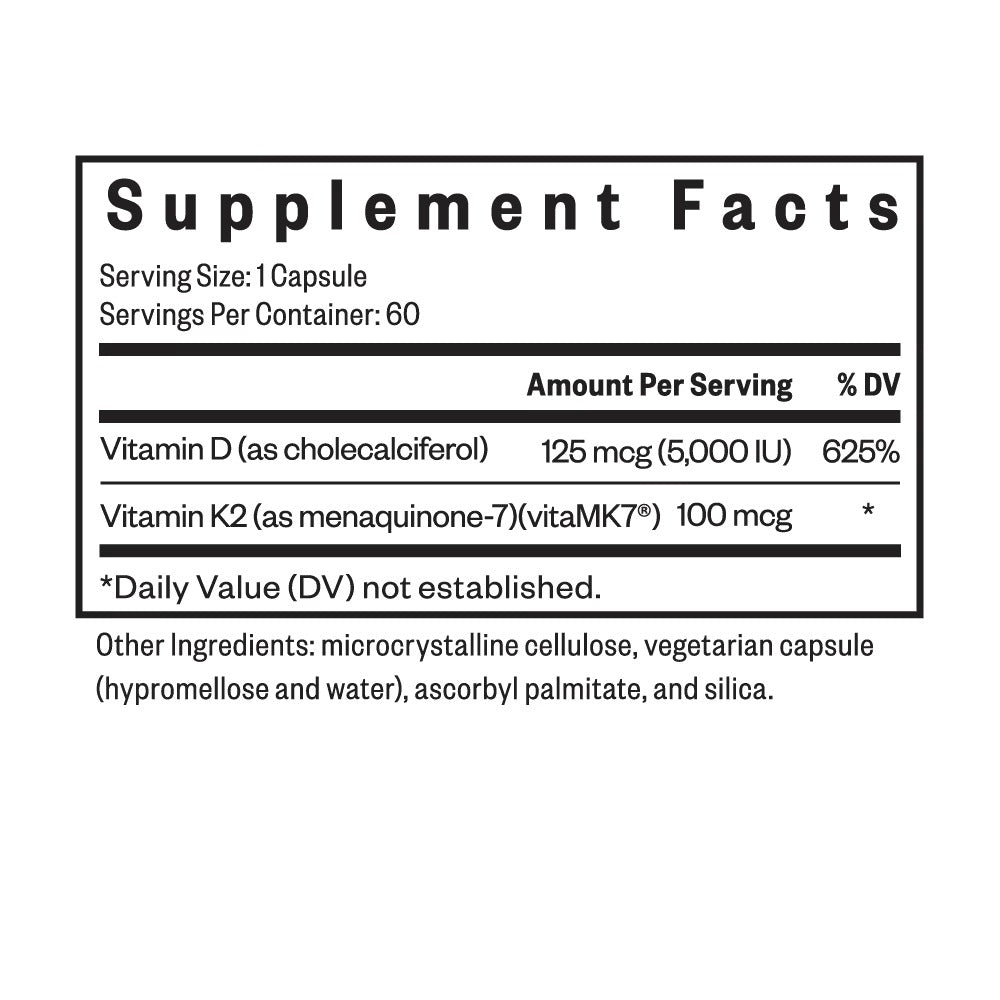 Seeking Health Vitamin D3 + K2 5000 IU 100Mg 60 Capsules