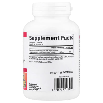 Natural Factors, Magnesium Glycinate, 400mg 120 Capsules