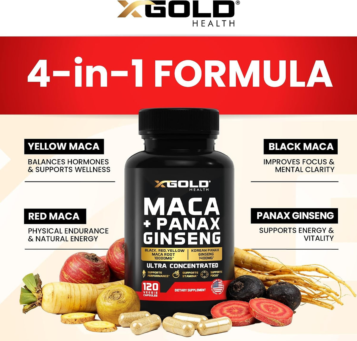 X Gold Health Maca Plus Panax Ginseng 120 Capsules