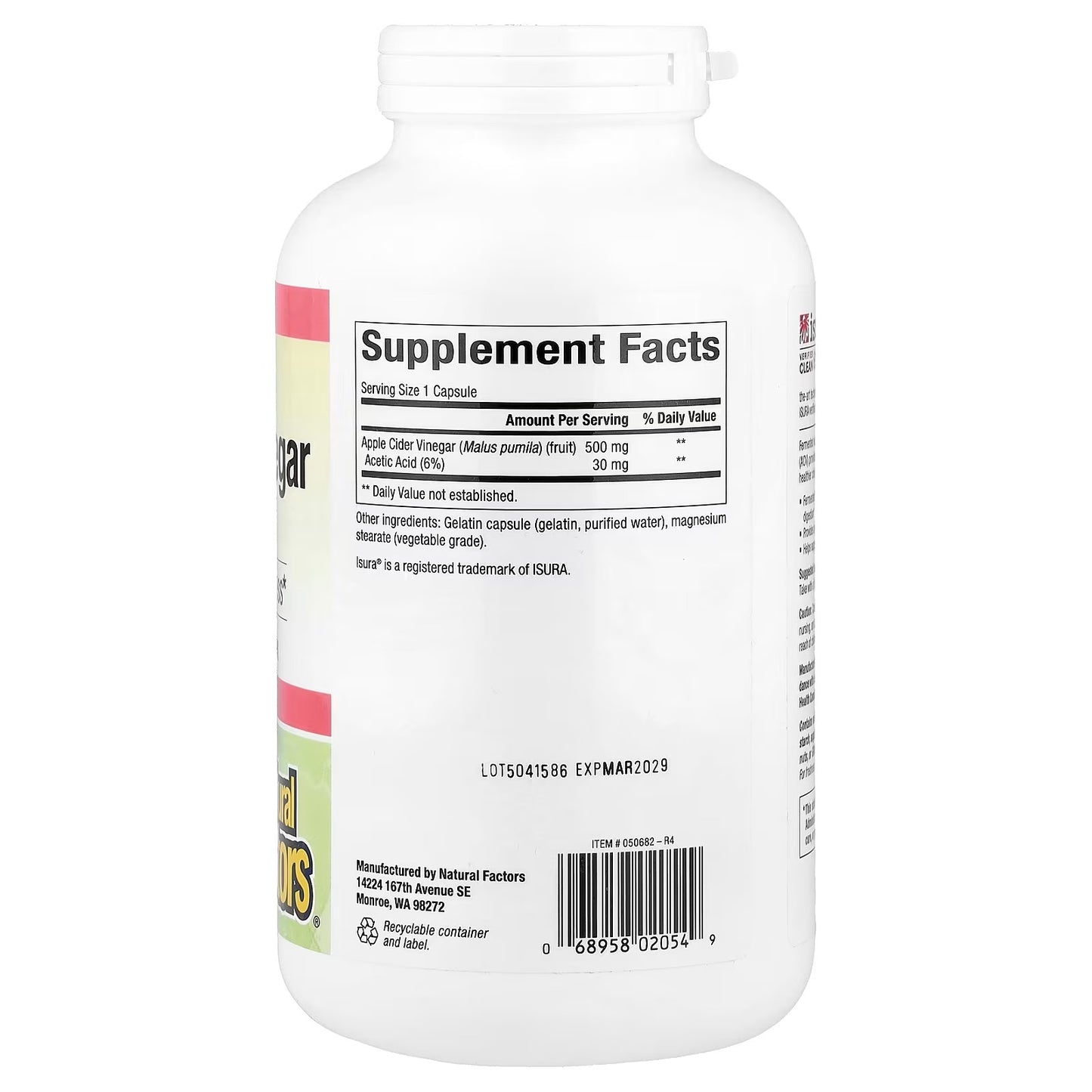 Natural Factors Fermented Apple Cider Vinegar 360 Easy-to-Swallow Capsules