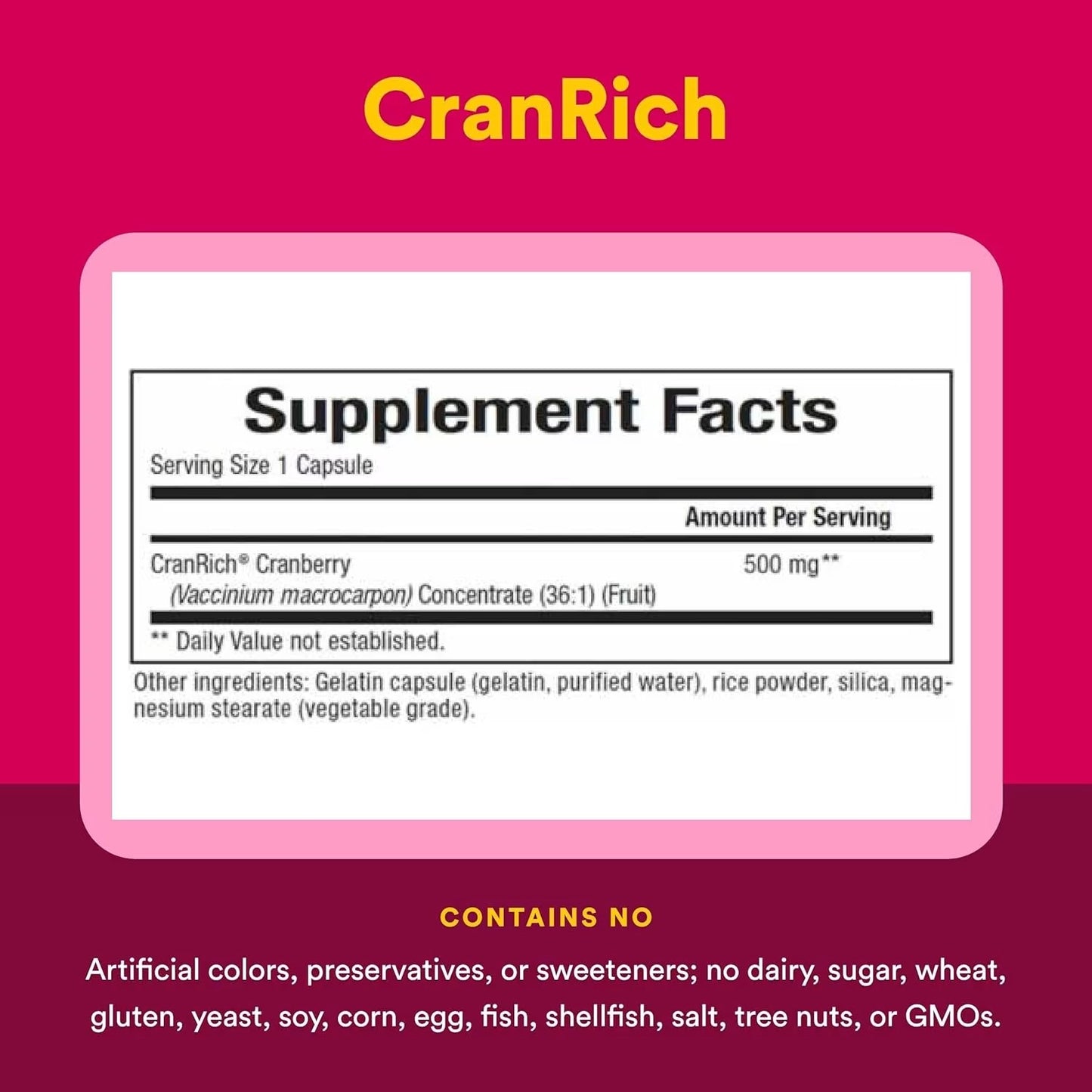 Natural Factors CranRich Cranberry Concentrate 500 mg, 180 Capsules