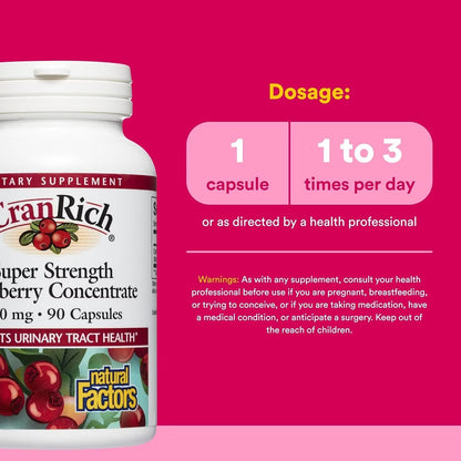 Natural Factors CranRich Cranberry Concentrate Super Strength 500 mg, 90 Capsules