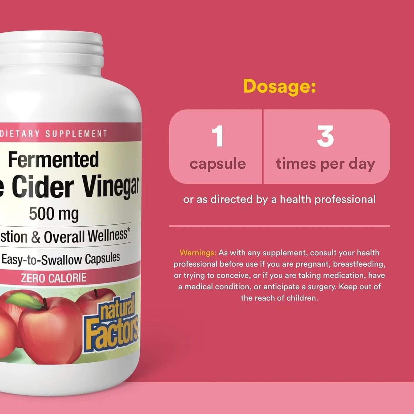 Natural Factors Fermented Apple Cider Vinegar 360 Easy-to-Swallow Capsules