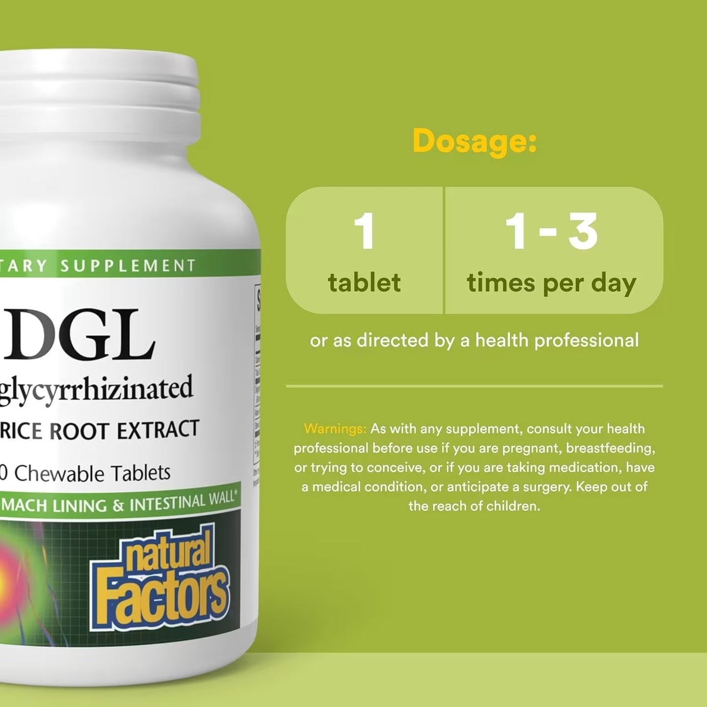 Natural Factors DGL Deglycyrrhizinated Licorice Root Extract 90 Tablets