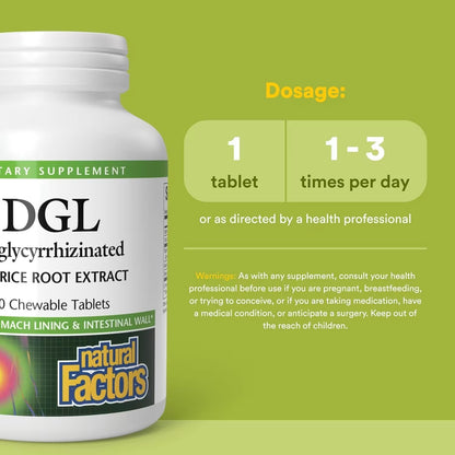 Natural Factors DGL Deglycyrrhizinated Licorice Root Extract 90 Tablets