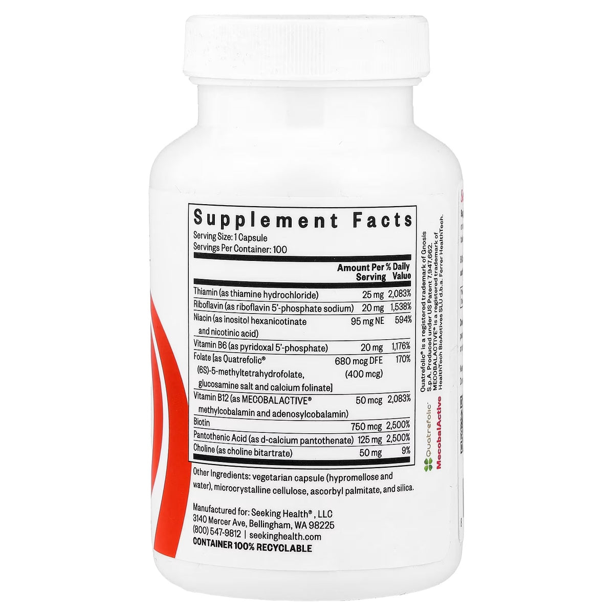 Seeking Health B Complex Plus With Choline 100 Capsules Brain, Energy & Digestion