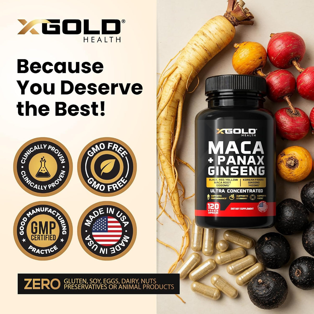 X Gold Health Maca Plus Panax Ginseng 120 Capsules