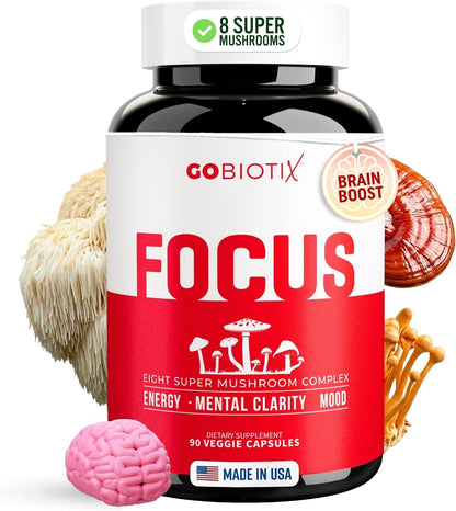 GOBIOTIX Focus Lion's Mane Supplement — Mushroom Complex 90 Capsules