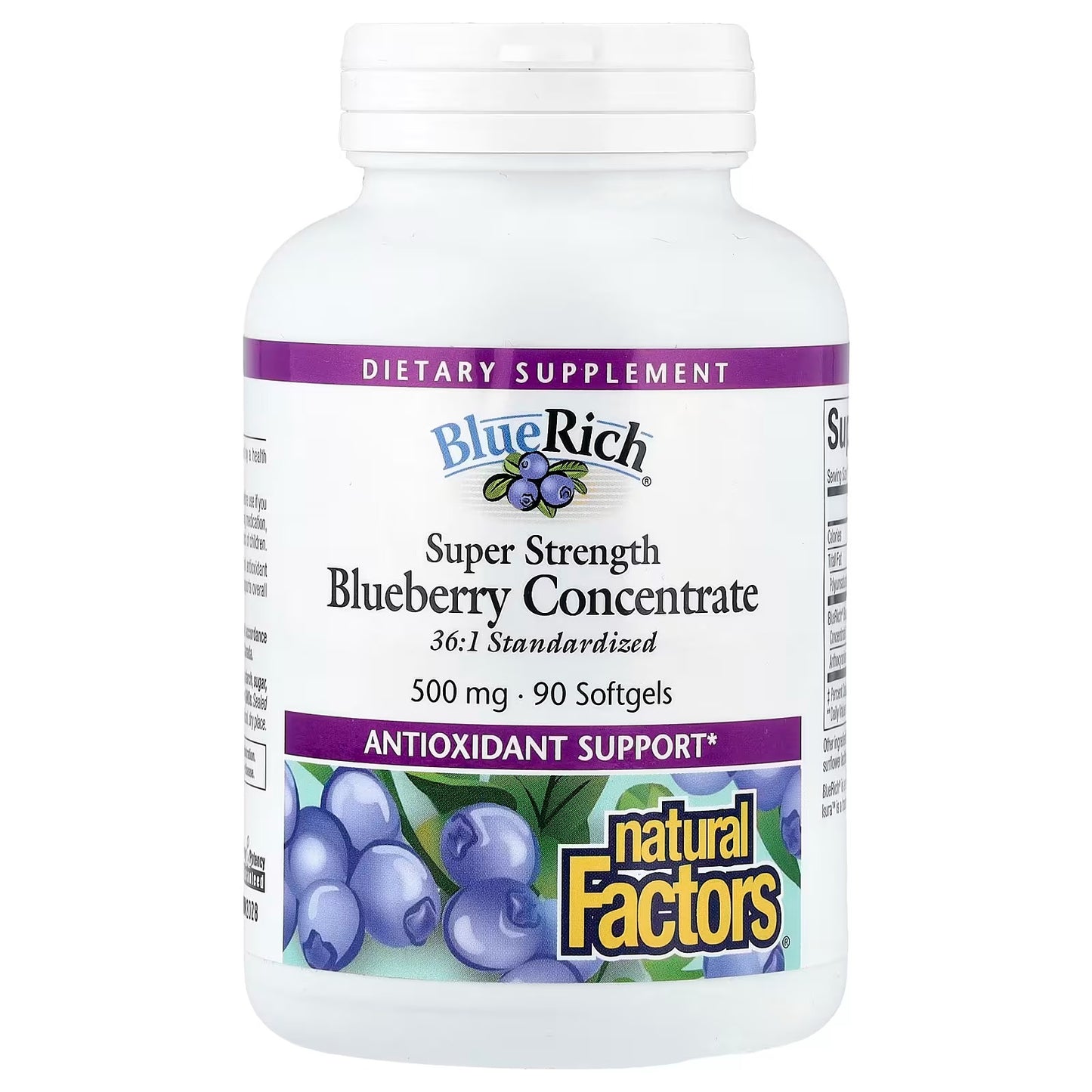 Natural Factors BlueRich Super Strength Blueberry Concentrate 500 mg 90 Softgels
