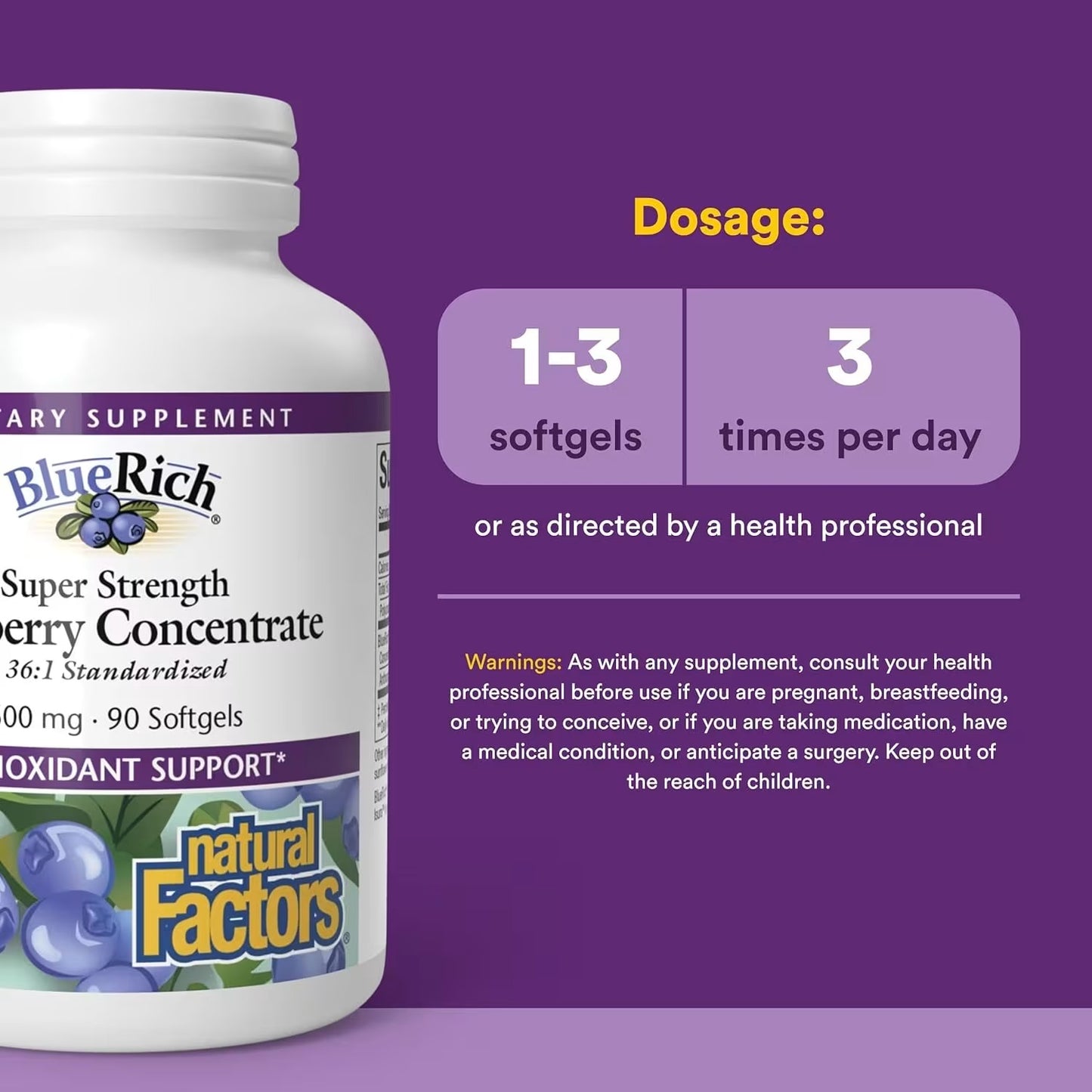 Natural Factors BlueRich Super Strength Blueberry Concentrate 500 mg 90 Softgels