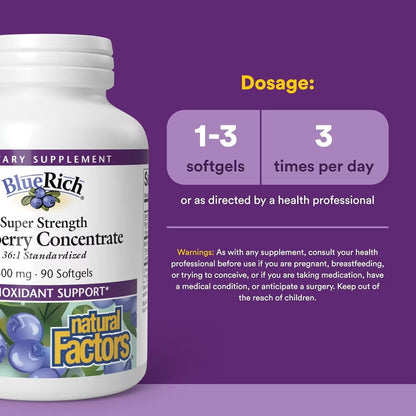 Natural Factors BlueRich Super Strength Blueberry Concentrate 500 mg 90 Softgels