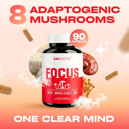 GOBIOTIX Focus Lion's Mane Supplement — Mushroom Complex 90 Capsules