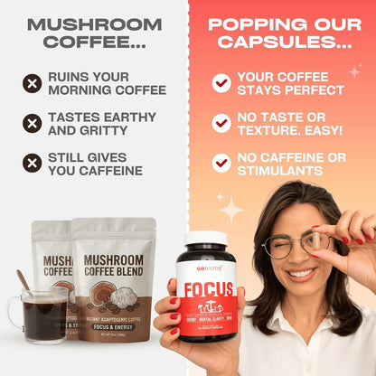 GOBIOTIX Focus Lion's Mane Supplement — Mushroom Complex 90 Capsules