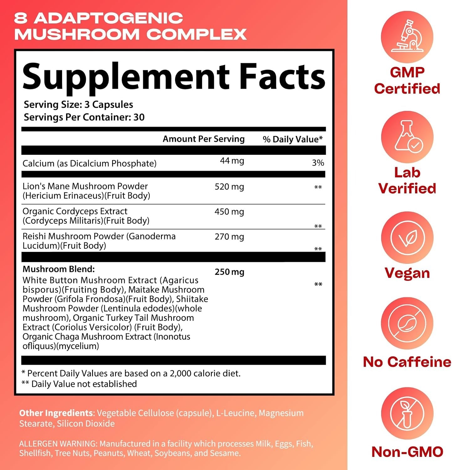 GOBIOTIX Focus Lion's Mane Supplement — Mushroom Complex 90 Capsules