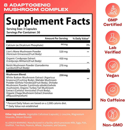 GOBIOTIX Focus Lion's Mane Supplement — Mushroom Complex 90 Capsules