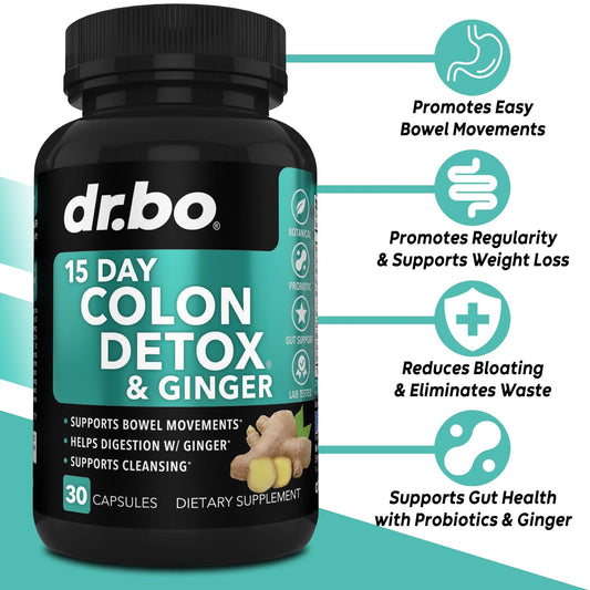 Dr.Bo 15 Day Colon Detox & Ginger Supports Cleansing 30 Capsules Dietary Supplement