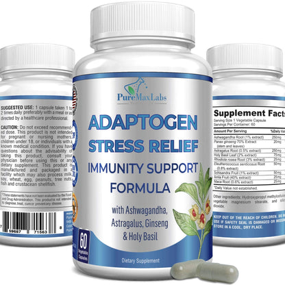 Adaptogen Stress Relief Immune Support Formula with Ashwagandha, Astragalus, Ginseng 60 Capsules