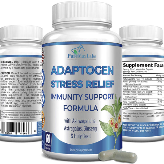 Adaptogen Stress Relief Immune Support Formula with Ashwagandha, Astragalus, Ginseng 60 Capsules