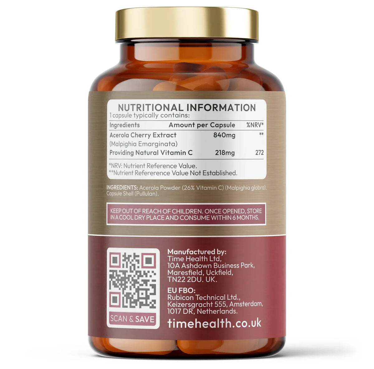 Timehealth Acerola Cherry - 26% Wholefood Vitamin C 120 Capsules