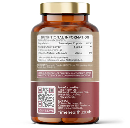 Timehealth Acerola Cherry - 26% Wholefood Vitamin C 120 Capsules